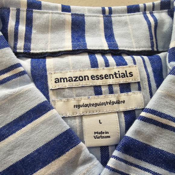 Amazon Essentials Shirt Men's L Casual Short Sleeve Button Down Blue Stripe NWT - Picture 3 of 6